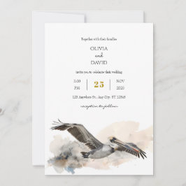 Rustic Coastal Pelican Watercolor Beach Wedding Inbjudningar
