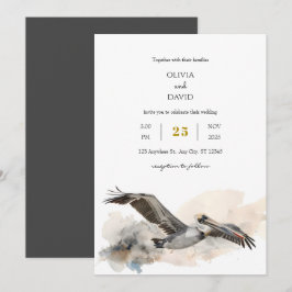 Rustic Coastal Pelican Watercolor Beach Wedding Inbjudningar