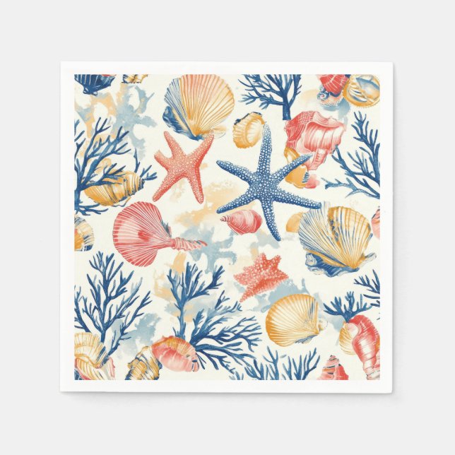 Rustic Coastal - Seashells, Starfish, Reef (10) Pappersservett (Framsidan)