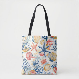 Rustic Coastal - Seashells, Starfish, Reef (10) Tygkasse