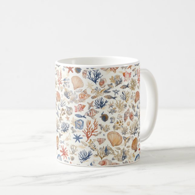 Rustic Coastal - Seashells, Starfish, Reef (12) Kaffemugg (Framsida höger)