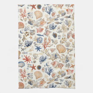Rustic Coastal - Seashells, Starfish, Reef (12) Kökshandduk