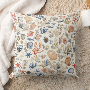 Rustic Coastal - Seashells, Starfish, Reef (12) Kudde