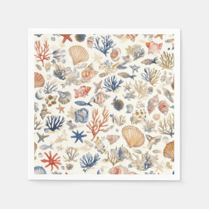 Rustic Coastal - Seashells, Starfish, Reef (12) Pappersservett
