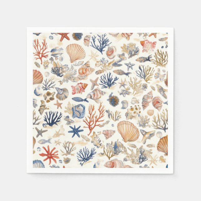 Rustic Coastal - Seashells, Starfish, Reef (12) Pappersservett (Framsidan)