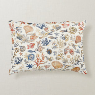 Rustic Coastal - Seashells, Starfish, Reef (12) Prydnadskudde