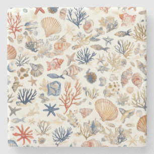Rustic Coastal - Seashells, Starfish, Reef (12) Stenunderlägg