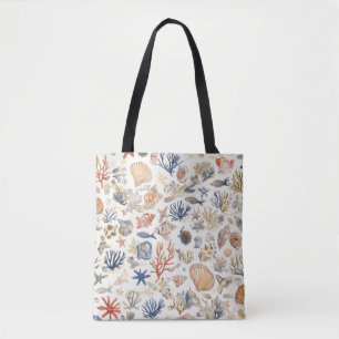 Rustic Coastal - Seashells, Starfish, Reef (12) Tygkasse