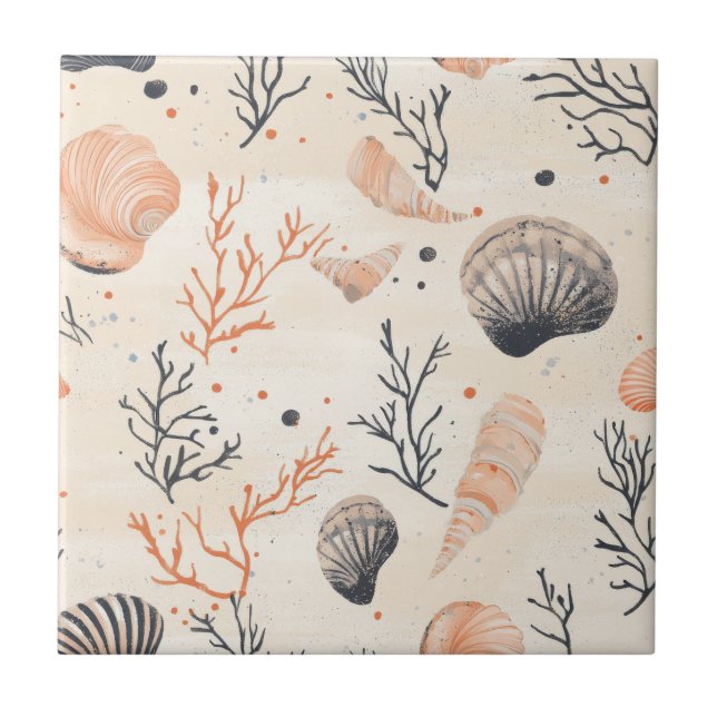 Rustic Coastal - Seashells, Starfish, Reef (13) Kakelplatta (Framsidan)