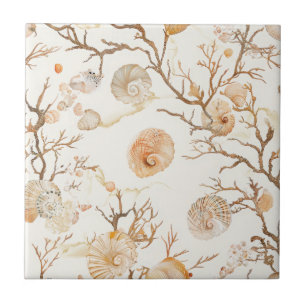 Rustic Coastal - Seashells, Starfish, Reef (14) Kakelplatta