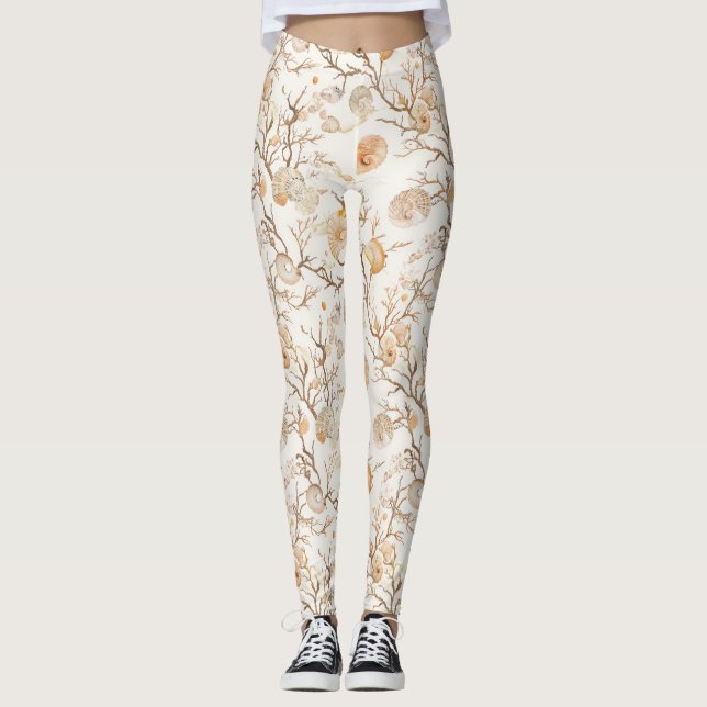 Rustic Coastal - Seashells, Starfish, Reef (14) Leggings (Framsida)