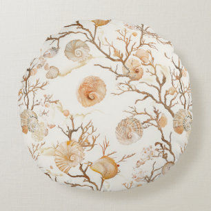 Rustic Coastal - Seashells, Starfish, Reef (14) Rund Kudde