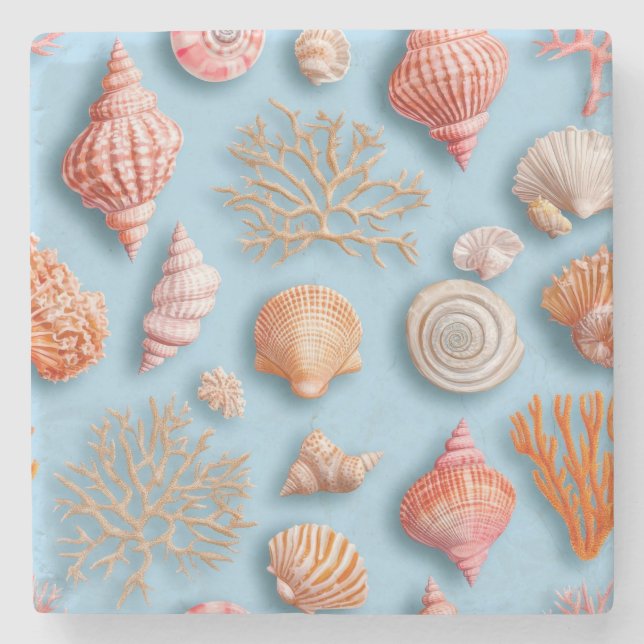 Rustic Coastal - Seashells, Starfish, Reef (15) Stenunderlägg (Framsidan)