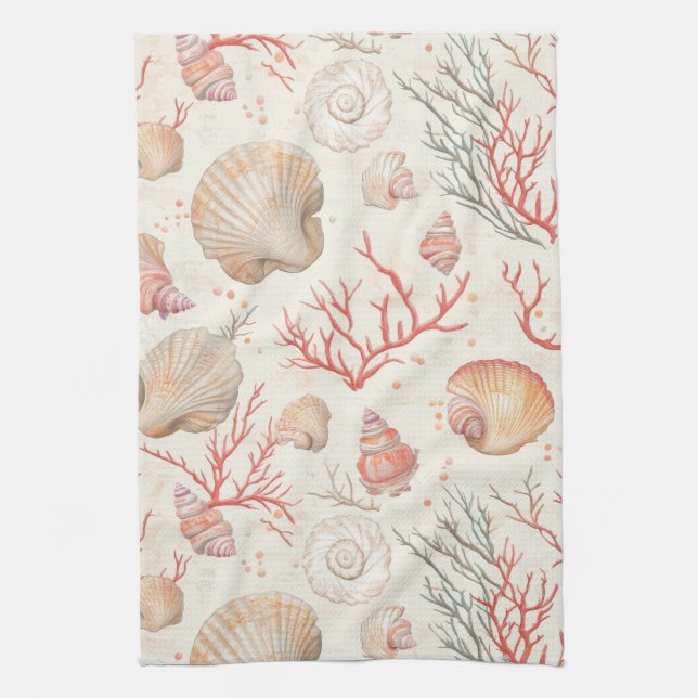 Rustic Coastal - Seashells, Starfish, Reef (16) Kökshandduk (Vertikal)