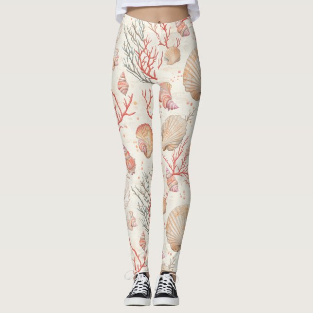 Rustic Coastal - Seashells, Starfish, Reef (16) Leggings (Framsida)