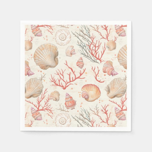 Rustic Coastal - Seashells, Starfish, Reef (16) Pappersservett (Framsidan)