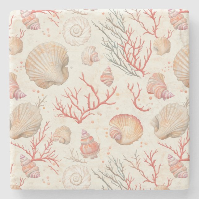 Rustic Coastal - Seashells, Starfish, Reef (16) Stenunderlägg (Framsidan)