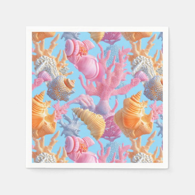 Rustic Coastal - Seashells, Starfish, Reef (18) Pappersservett (Framsidan)