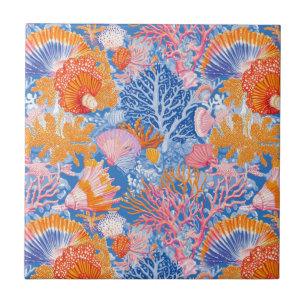 Rustic Coastal - Seashells, Starfish, Reef (19) Kakelplatta