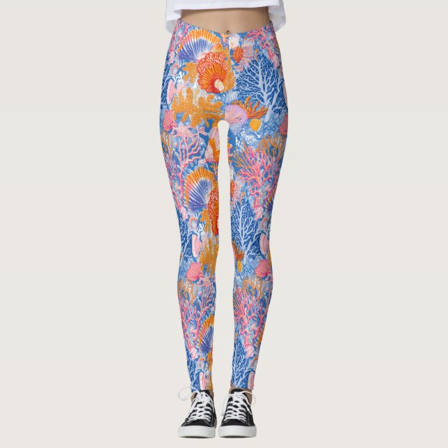 Rustic Coastal - Seashells, Starfish, Reef (19) Leggings (Framsida)