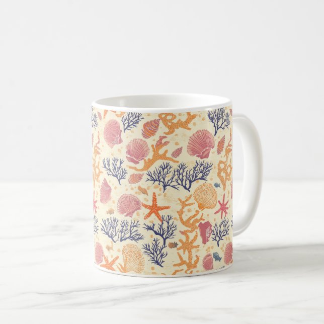 Rustic Coastal - Seashells, Starfish, Reef (1) Kaffemugg (Framsida höger)