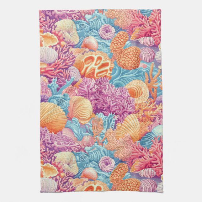 Rustic Coastal - Seashells, Starfish, Reef (20) Kökshandduk (Vertikal)