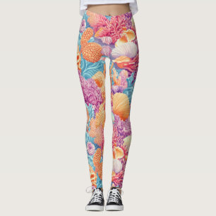 Rustic Coastal - Seashells, Starfish, Reef (20) Leggings