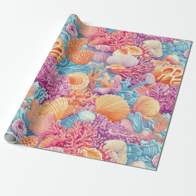 Rustic Coastal - Seashells, Starfish, Reef (20) Presentpapper (Utrullad)
