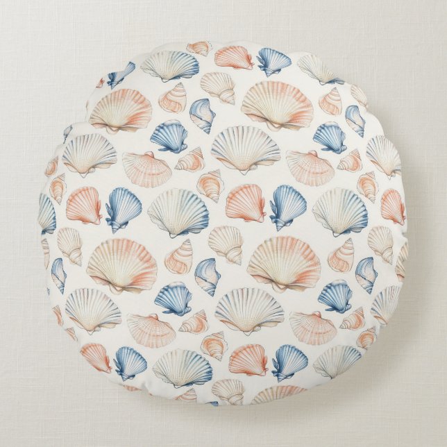 Rustic Coastal - Seashells, Starfish, Reef (21) Rund Kudde (Framsidan)
