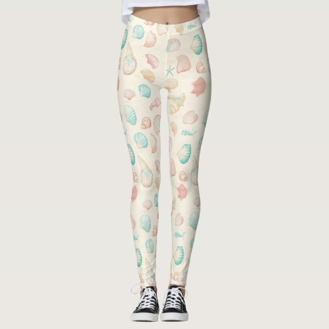 Rustic Coastal - Seashells, Starfish, Reef (22) Leggings (Framsida)