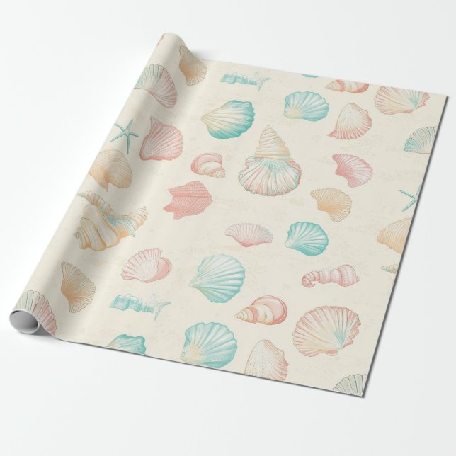 Rustic Coastal - Seashells, Starfish, Reef (22) Presentpapper (Utrullad)