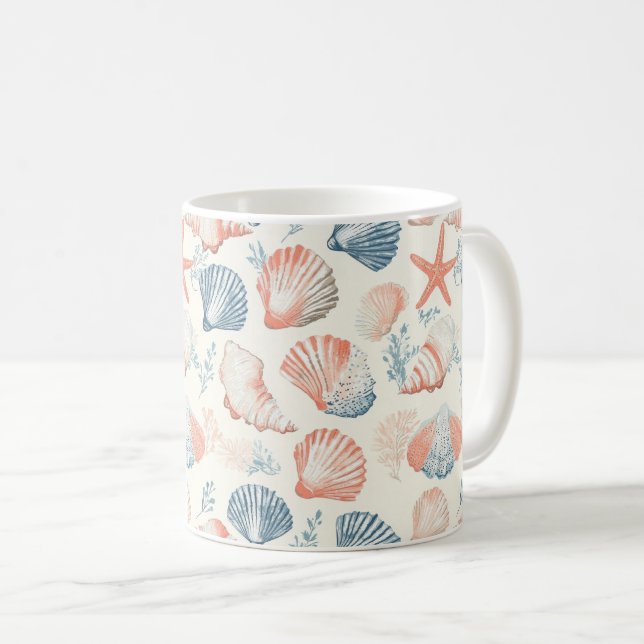 Rustic Coastal - Seashells, Starfish, Reef (23) Kaffemugg (Framsida höger)