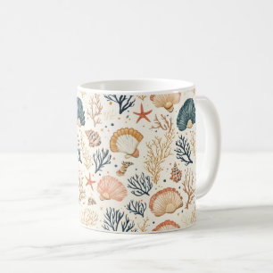 Rustic Coastal - Seashells, Starfish, Reef (24) Kaffemugg