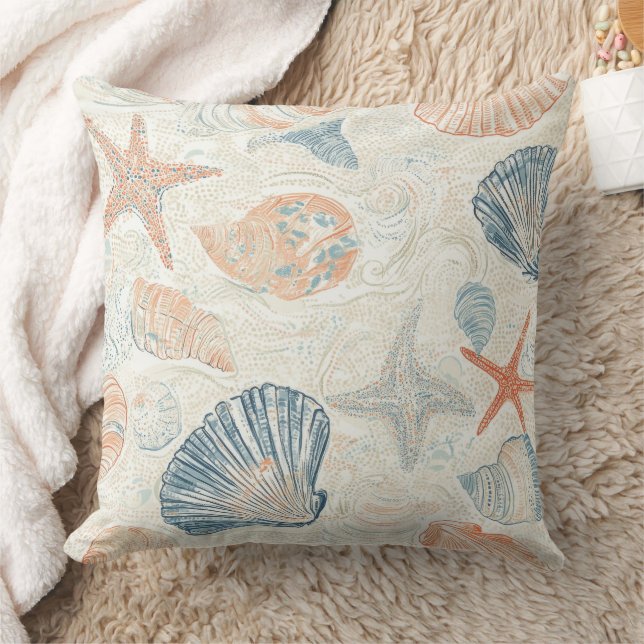 Rustic Coastal - Seashells, Starfish, Reef (25) Kudde (Filt)