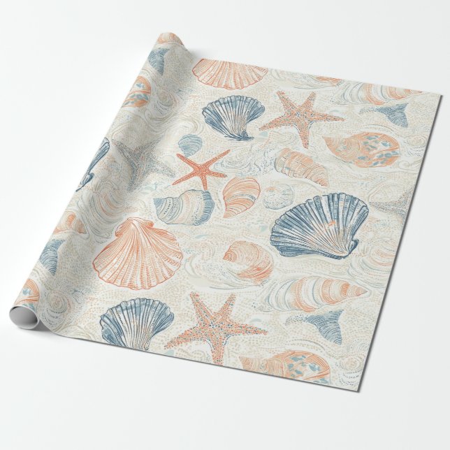 Rustic Coastal - Seashells, Starfish, Reef (25) Presentpapper (Utrullad)