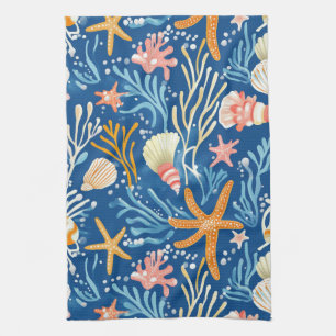 Rustic Coastal - Seashells, Starfish, Reef (26) Kökshandduk