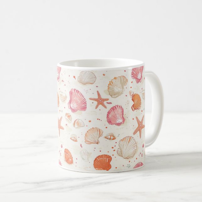 Rustic Coastal - Seashells, Starfish, Reef (28) Kaffemugg (Framsida höger)