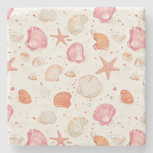 Rustic Coastal - Seashells, Starfish, Reef (28) Stenunderlägg (Framsidan)