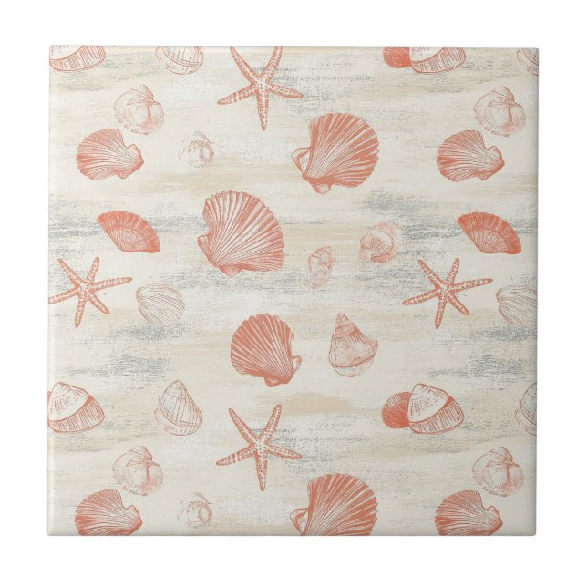 Rustic Coastal - Seashells, Starfish, Reef (29) Kakelplatta (Framsidan)