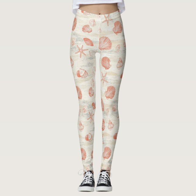 Rustic Coastal - Seashells, Starfish, Reef (29) Leggings (Framsida)
