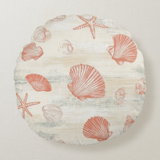 Rustic Coastal - Seashells, Starfish, Reef (29) Rund Kudde (Framsidan)