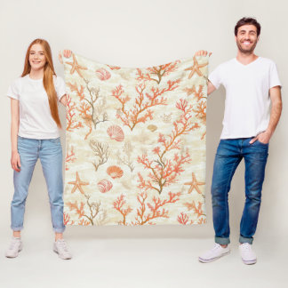 Rustic Coastal - Seashells, Starfish, Reef (2) Fleecefilt