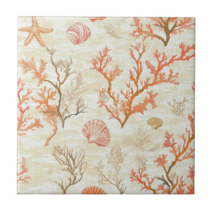 Rustic Coastal - Seashells, Starfish, Reef (2) Kakelplatta