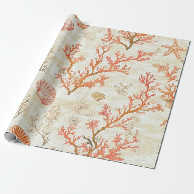 Rustic Coastal - Seashells, Starfish, Reef (2) Presentpapper (Utrullad)