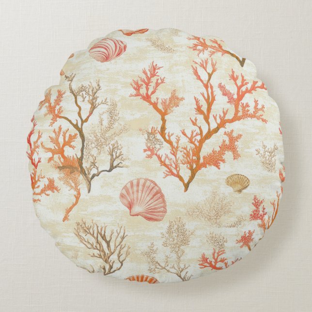 Rustic Coastal - Seashells, Starfish, Reef (2) Rund Kudde (Framsidan)