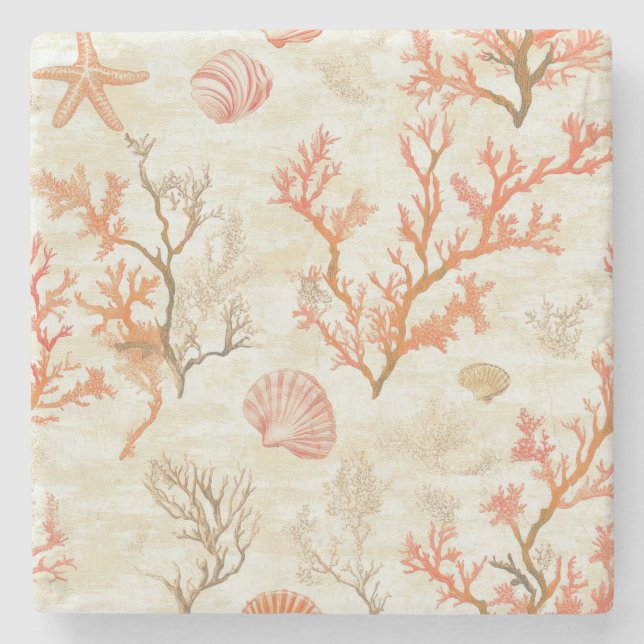 Rustic Coastal - Seashells, Starfish, Reef (2) Stenunderlägg (Framsidan)