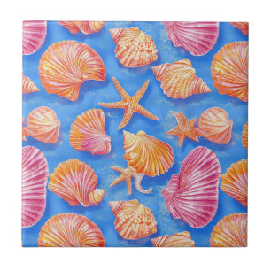Rustic Coastal - Seashells, Starfish, Reef (30) Kakelplatta