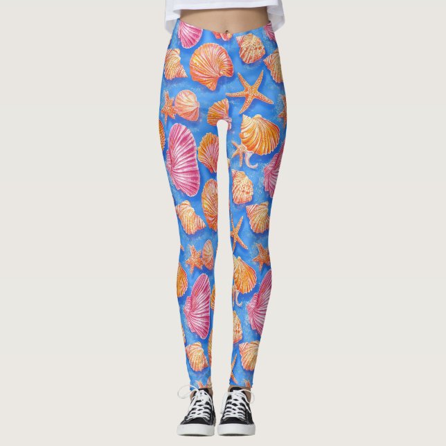 Rustic Coastal - Seashells, Starfish, Reef (30) Leggings (Framsida)