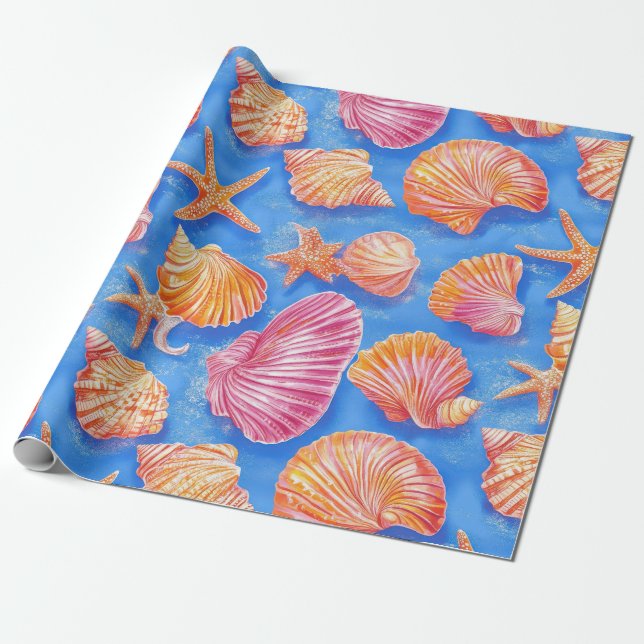 Rustic Coastal - Seashells, Starfish, Reef (30) Presentpapper (Utrullad)