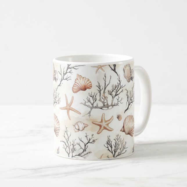 Rustic Coastal - Seashells, Starfish, Reef (31) Kaffemugg (Framsida höger)